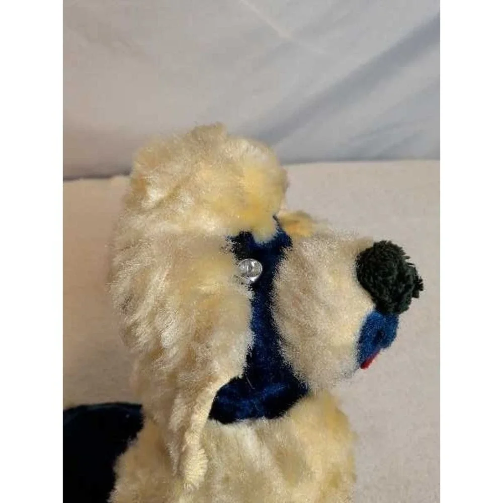 VTG Poodle Plush Stuffed Animal Toy Cream Blue Sparkle Eyes Dog Vintage Plush